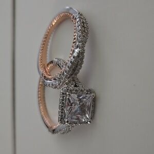 Elegant Rose Gold and Silver Color Diamond Style Ring Set